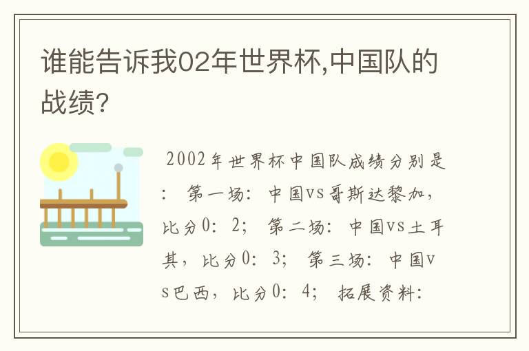 谁能告诉我02年世界杯,中国队的战绩?