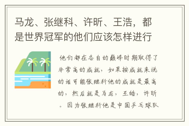 马龙、张继科、许昕、王浩，都是世界冠军的他们应该怎样进行实力上的排序？