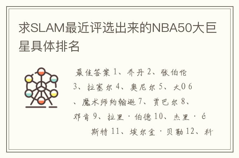 求SLAM最近评选出来的NBA50大巨星具体排名