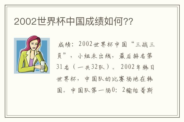 2002世界杯中国成绩如何??