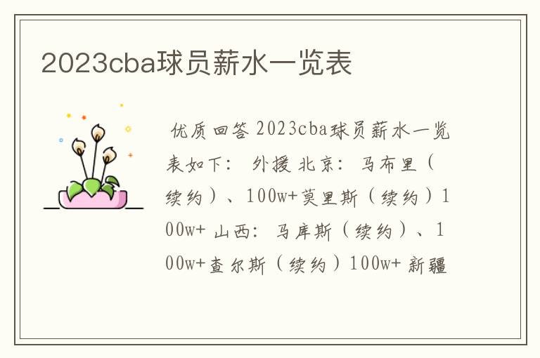 2023cba球员薪水一览表