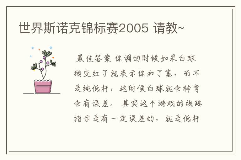 世界斯诺克锦标赛2005 请教~