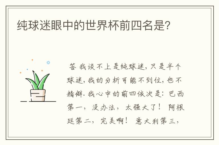 纯球迷眼中的世界杯前四名是？