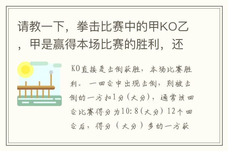 请教一下，拳击比赛中的甲KO乙，甲是赢得本场比赛的胜利，还是一个回