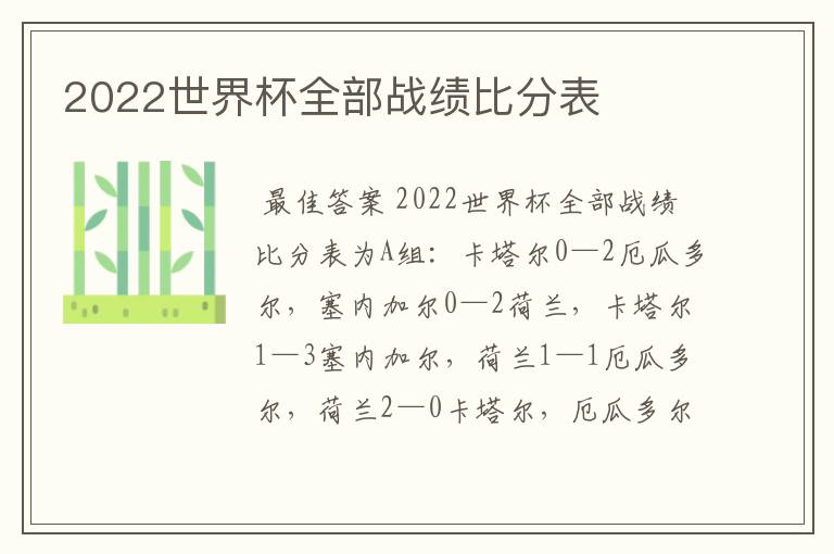 2022世界杯全部战绩比分表