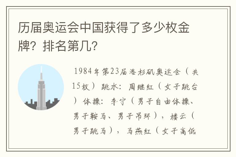 历届奥运会中国获得了多少枚金牌？排名第几？