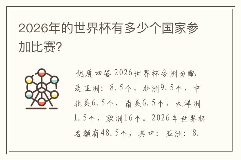 2026年的世界杯有多少个国家参加比赛？