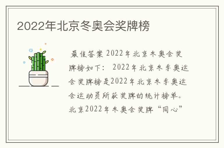 2022年北京冬奥会奖牌榜