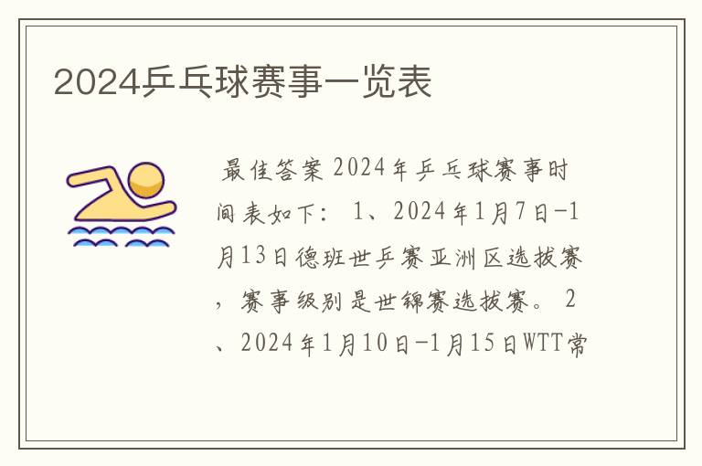 2024乒乓球赛事一览表