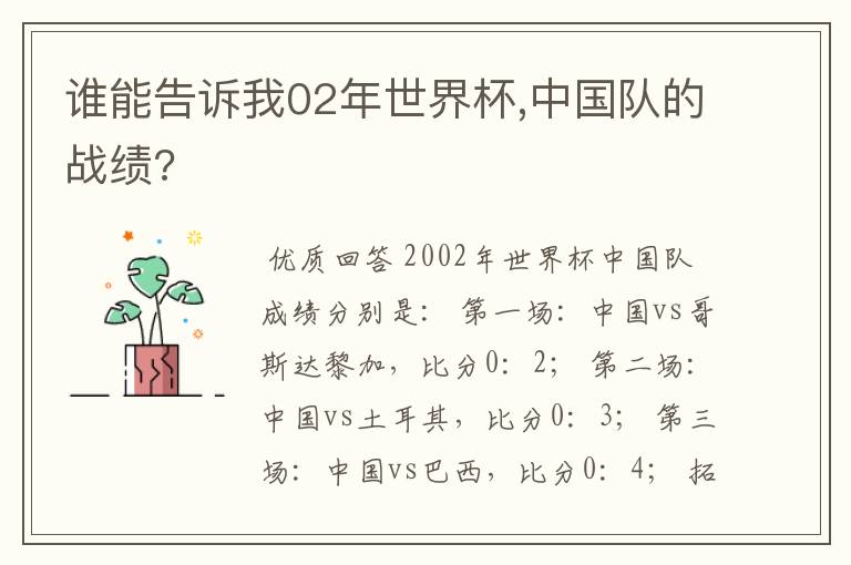 谁能告诉我02年世界杯,中国队的战绩?