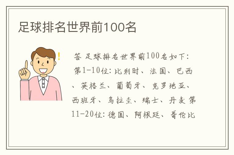 足球排名世界前100名