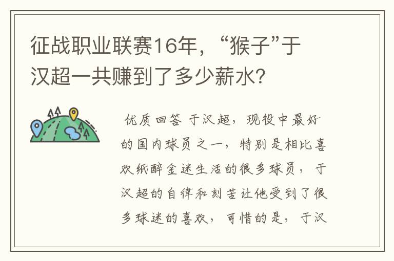 征战职业联赛16年，“猴子”于汉超一共赚到了多少薪水？