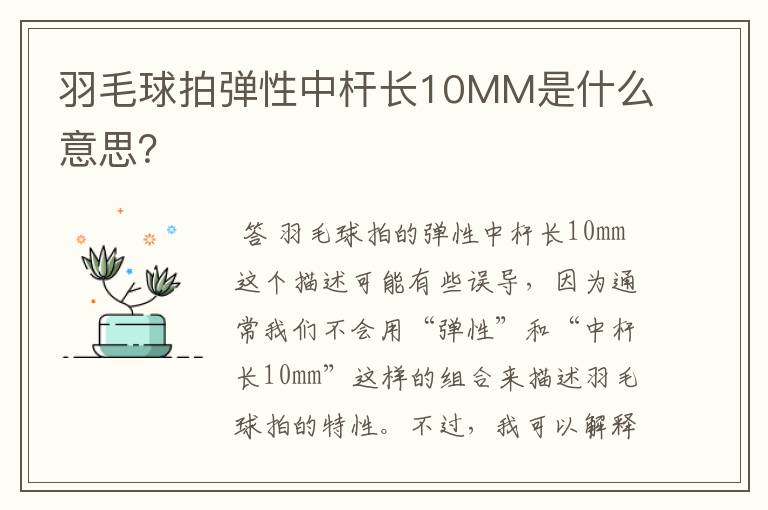 羽毛球拍弹性中杆长10MM是什么意思？