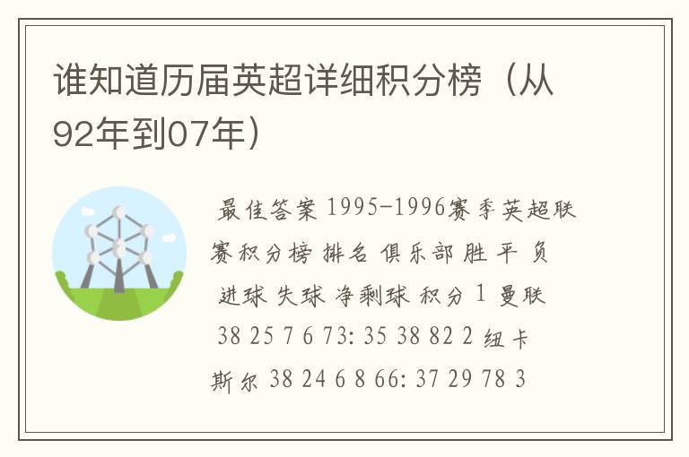 谁知道历届英超详细积分榜（从92年到07年）