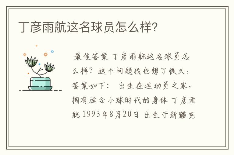 丁彦雨航这名球员怎么样？