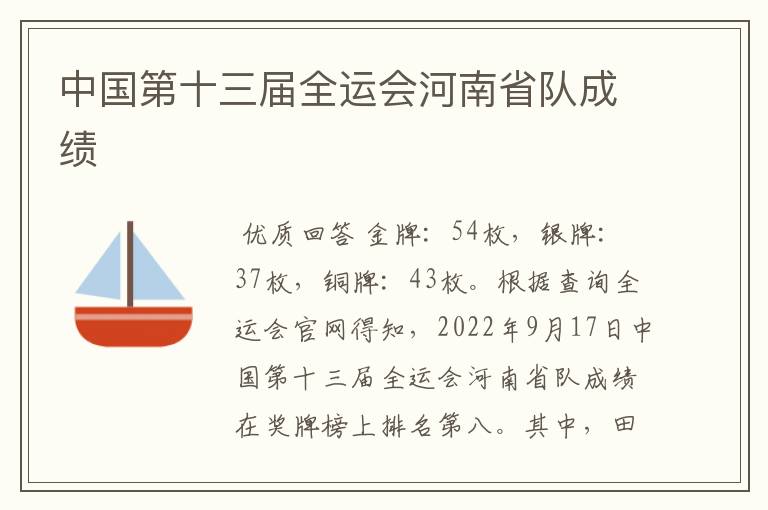 中国第十三届全运会河南省队成绩