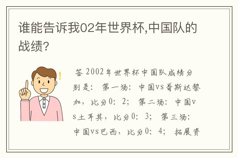 谁能告诉我02年世界杯,中国队的战绩?