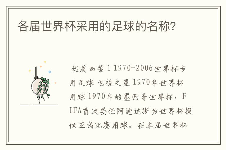 各届世界杯采用的足球的名称？