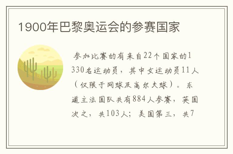 1900年巴黎奥运会的参赛国家