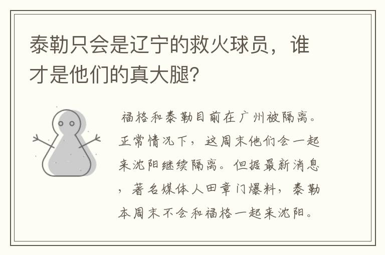 泰勒只会是辽宁的救火球员，谁才是他们的真大腿？