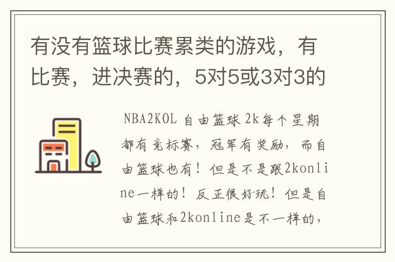 有没有篮球比赛累类的游戏，有比赛，进决赛的，5对5或3对3的，求～