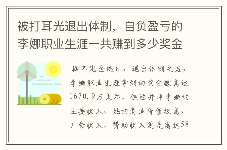 被打耳光退出体制，自负盈亏的李娜职业生涯一共赚到多少奖金？