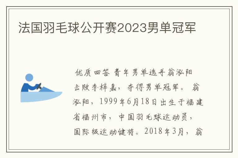 法国羽毛球公开赛2023男单冠军