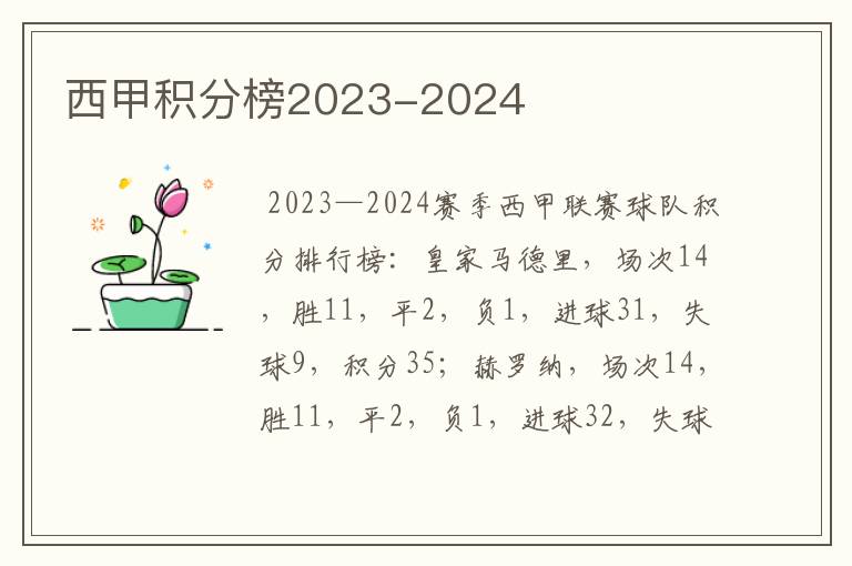 西甲积分榜2023-2024