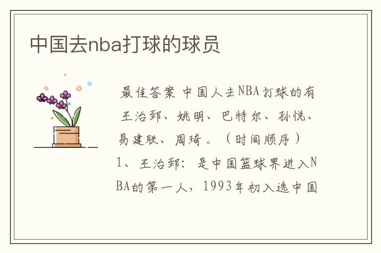 中国去nba打球的球员