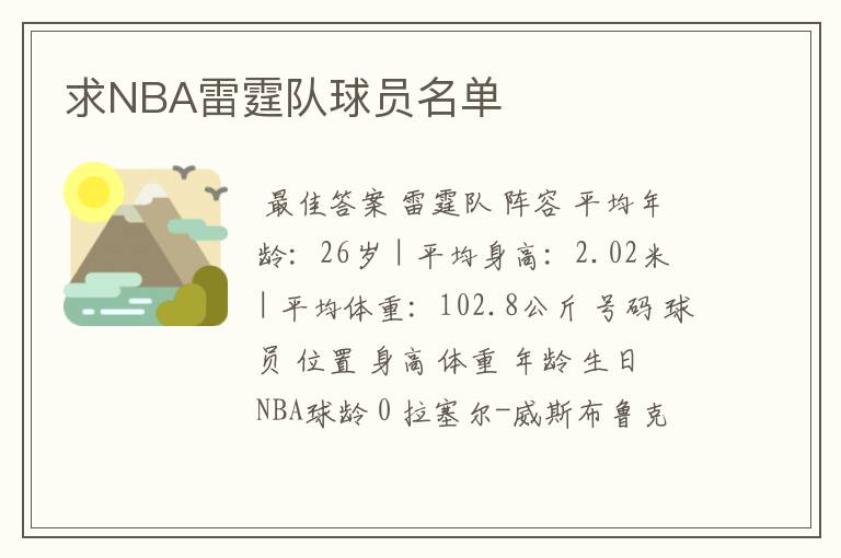 求NBA雷霆队球员名单