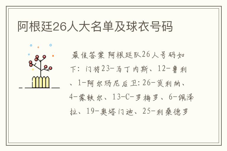 阿根廷26人大名单及球衣号码