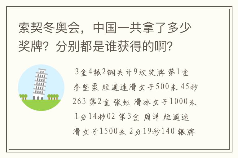 索契冬奥会，中国一共拿了多少奖牌？分别都是谁获得的啊？