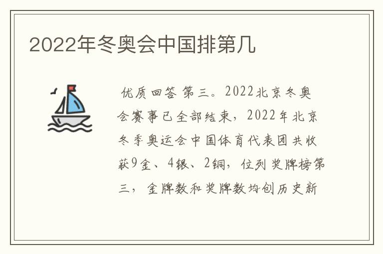 2022年冬奥会中国排第几