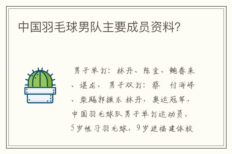 中国羽毛球男队主要成员资料？