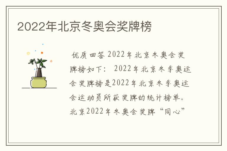 2022年北京冬奥会奖牌榜