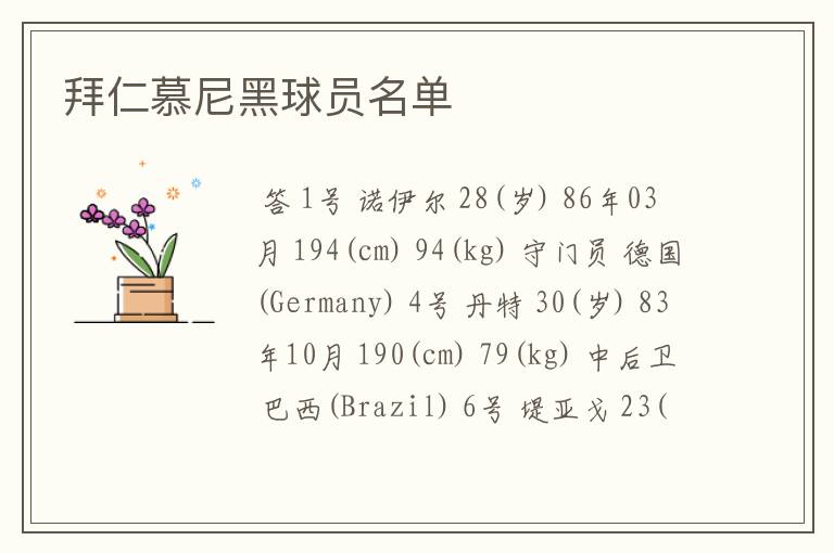 拜仁慕尼黑球员名单