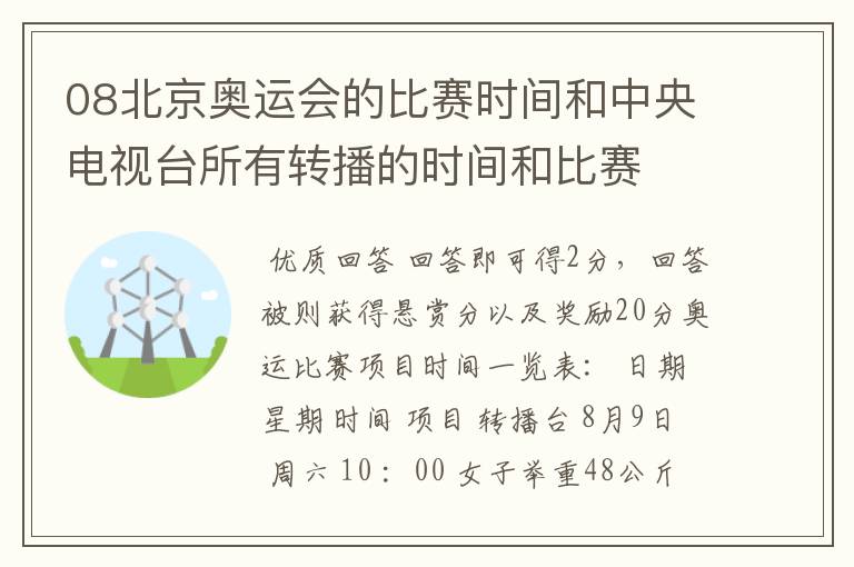 08北京奥运会的比赛时间和中央电视台所有转播的时间和比赛