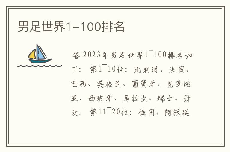 男足世界1-100排名