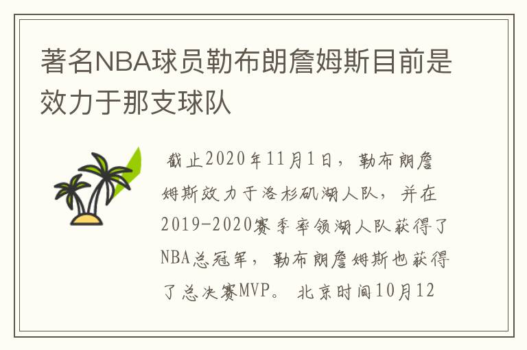 著名NBA球员勒布朗詹姆斯目前是效力于那支球队