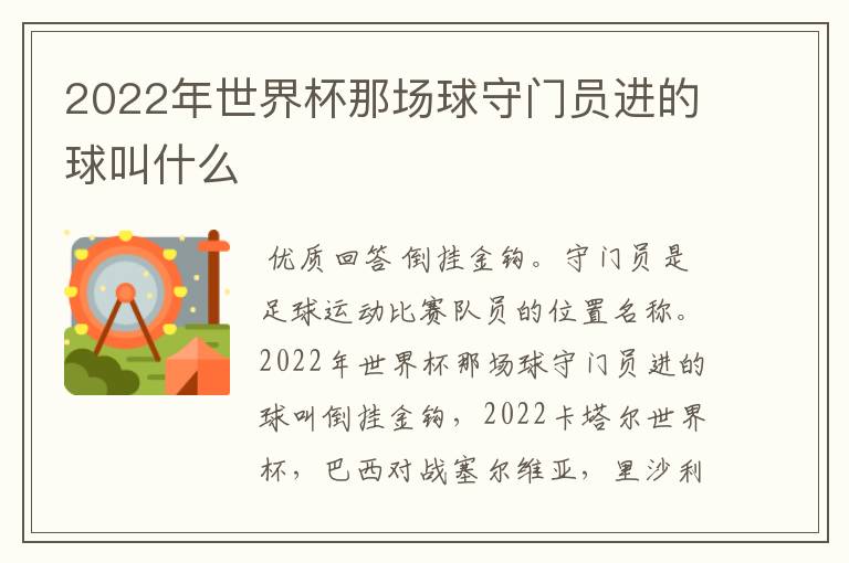 2022年世界杯那场球守门员进的球叫什么