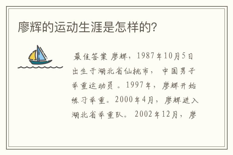 廖辉的运动生涯是怎样的？