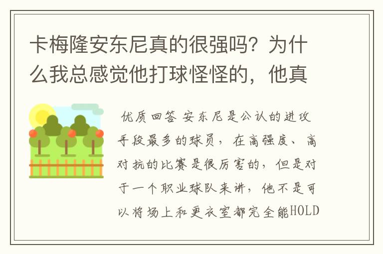 卡梅隆安东尼真的很强吗？为什么我总感觉他打球怪怪的，他真的有领袖气质吗？