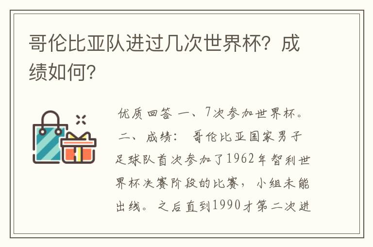 哥伦比亚队进过几次世界杯？成绩如何？