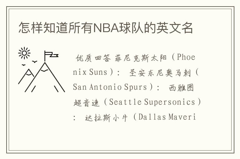 怎样知道所有NBA球队的英文名