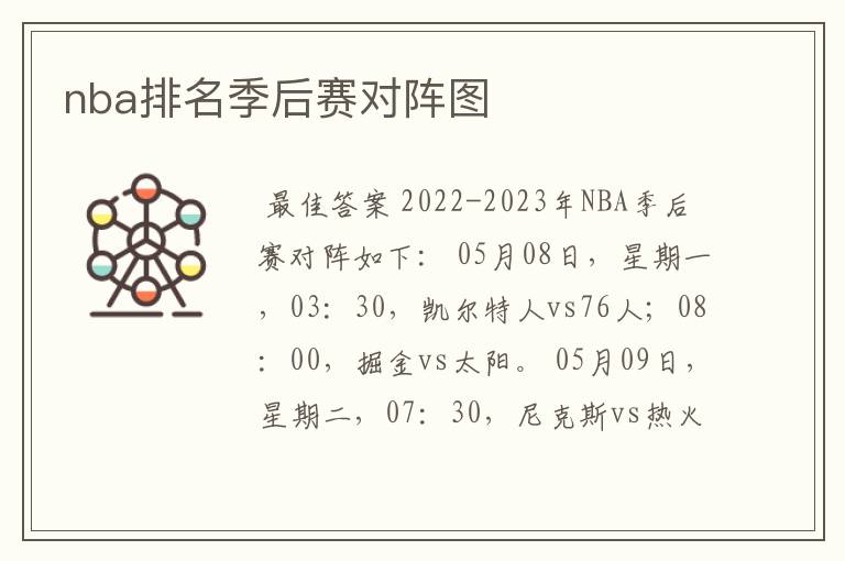 nba排名季后赛对阵图