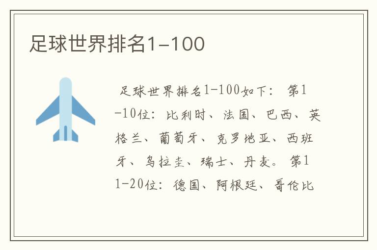 足球世界排名1-100