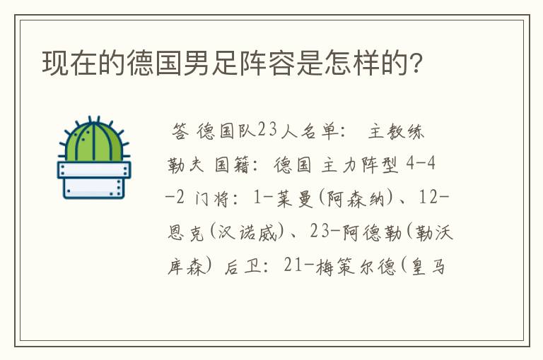 现在的德国男足阵容是怎样的?