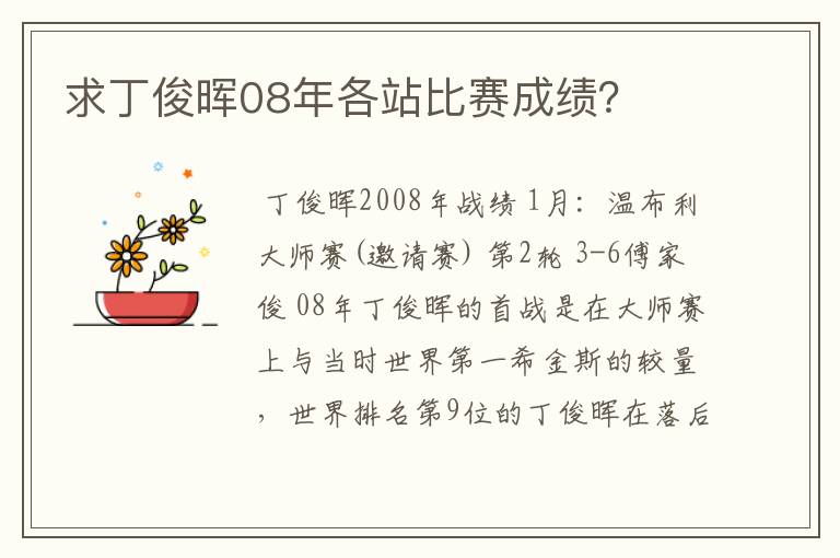 求丁俊晖08年各站比赛成绩？