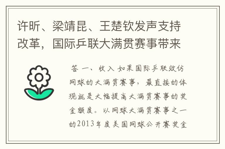 许昕、梁靖昆、王楚钦发声支持改革，国际乒联大满贯赛事带来啥好处？