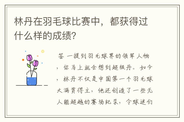 林丹在羽毛球比赛中，都获得过什么样的成绩？